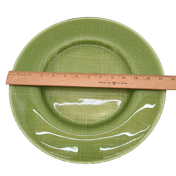 Bormioli Rocco Inca Green Glass Charger Plate 13” Decorative Weave Texture Italy - Picture 5 of 6